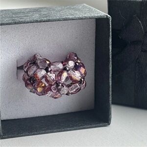 Real Gemstone Beaded Flower Ring Size 5.5 Handmade Topaz Aurora Borealis